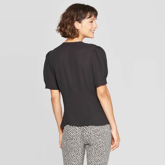 NWT Black Short Sleeve Deep V-Neck Wrap Top - Picture 5 of 8